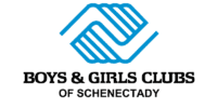 A blue and black logo for the boys & girls club of schenectady.