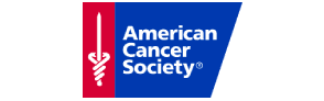 A blue and red logo for the american cancer society.