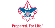 A red white and blue eagle scout logo